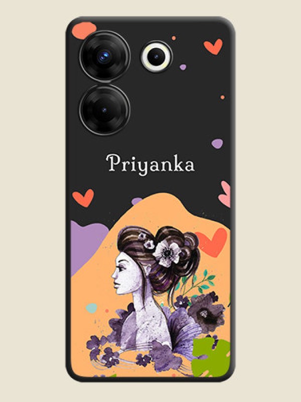 Custom Namecase For Her With Fancy Lady Image On Space Black Personalized Soft Matte Phone Covers - Tecno Camon 20 Pro