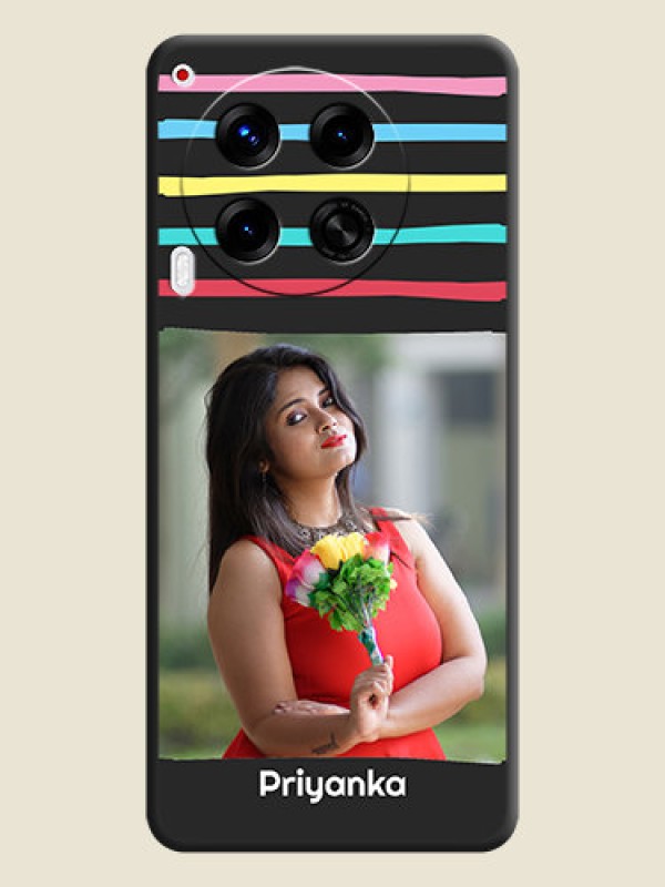 Custom Multicolor Lines with Image On Space Black Custom Soft Matte Mobile Back Cover - Camon 30 5G