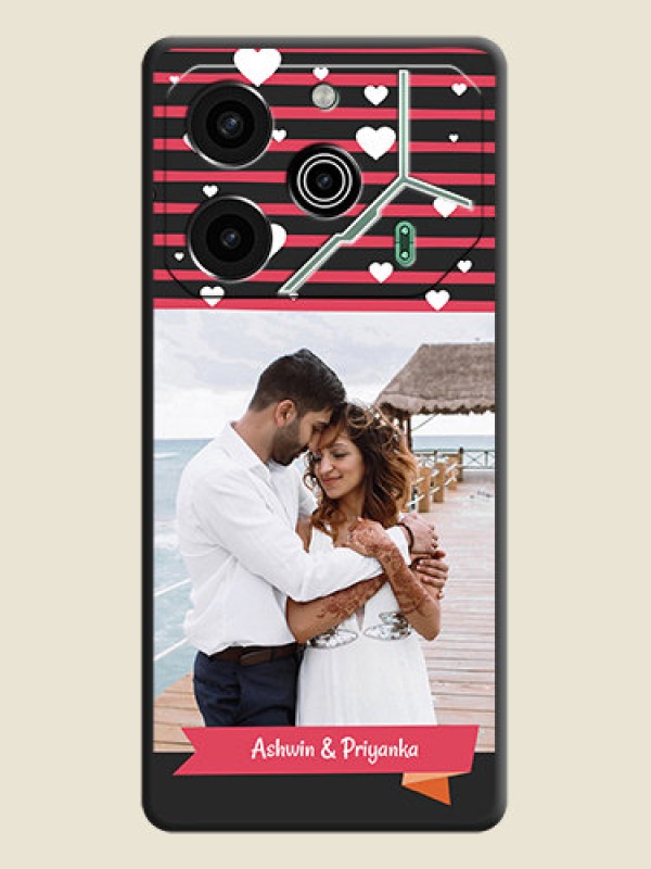 Custom White Color Love Symbols with Pink Lines Pattern On Space Black Custom Soft Matte Mobile Back Cover - Pova 6 Pro 5G