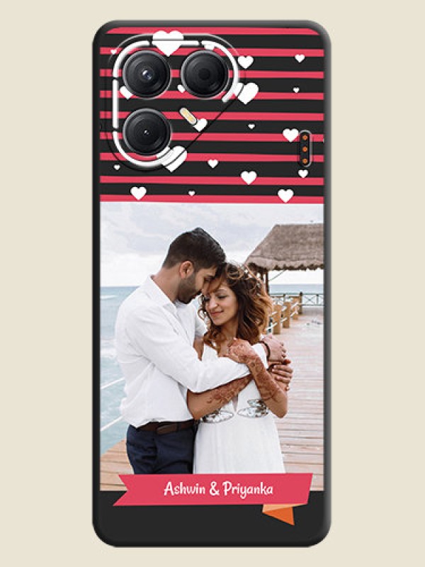 Custom White Color Love Symbols with Pink Lines Pattern On Space Black Custom Soft Matte Mobile Back Cover - Tecno Pova 7 5G