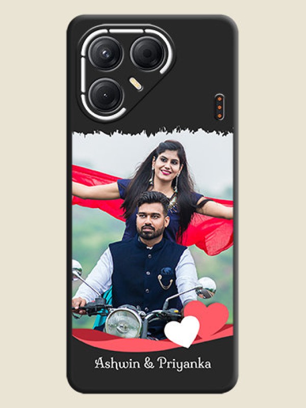 Custom Pin Color Love Shaped Ribbon Design with Text On Space Black Custom Soft Matte Mobile Back Cover - Tecno Pova 7 5G