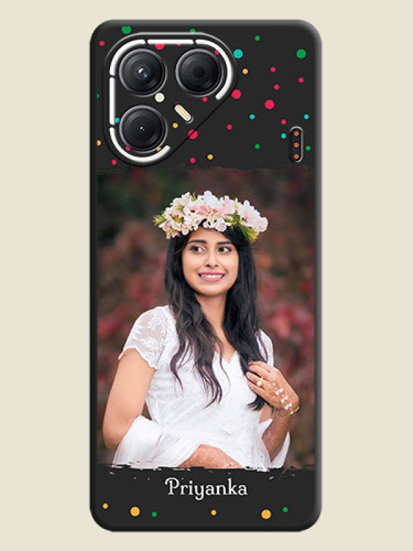 Custom Multicolor Dotted Pattern with Text On Space Black Custom Soft Matte Mobile Back Cover - Tecno Pova 7 5G