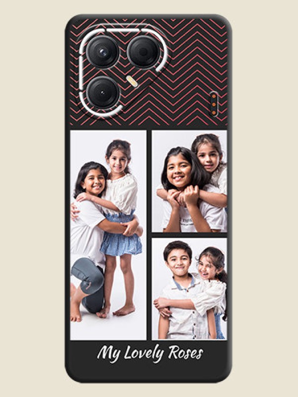 Custom Wave Pattern with 3 Image Holder On Space Black Custom Soft Matte Mobile Back Cover - Tecno Pova 7 5G