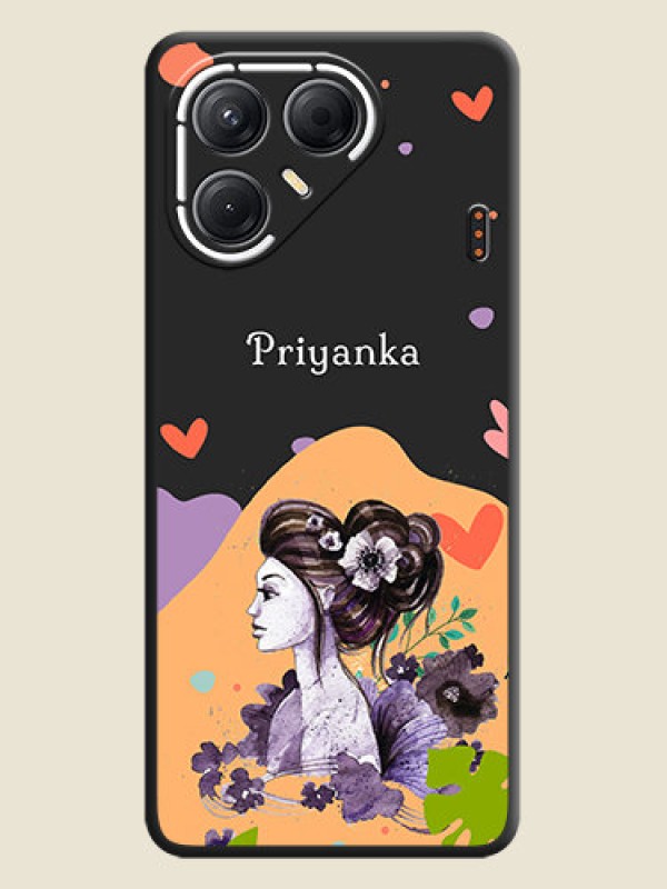 Custom Namecase For Her With Fancy Lady Image On Space Black Custom Soft Matte Mobile Back Cover - Tecno Pova 7 5G
