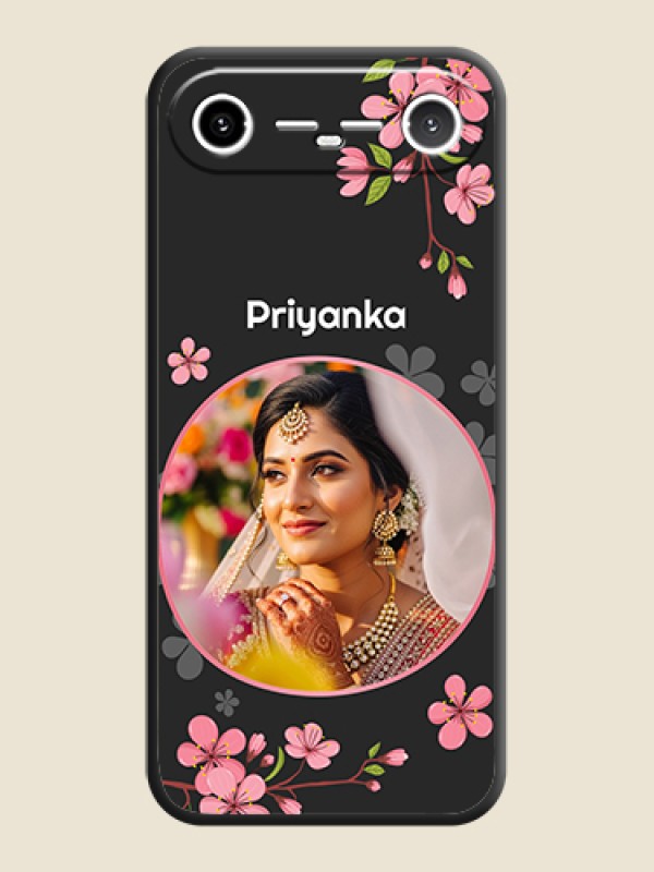 Custom Round Image with Pink Color Floral Design on Photo On Space Black Custom Soft Matte Mobile Back Cover - Tecno Pova Slim 5G
