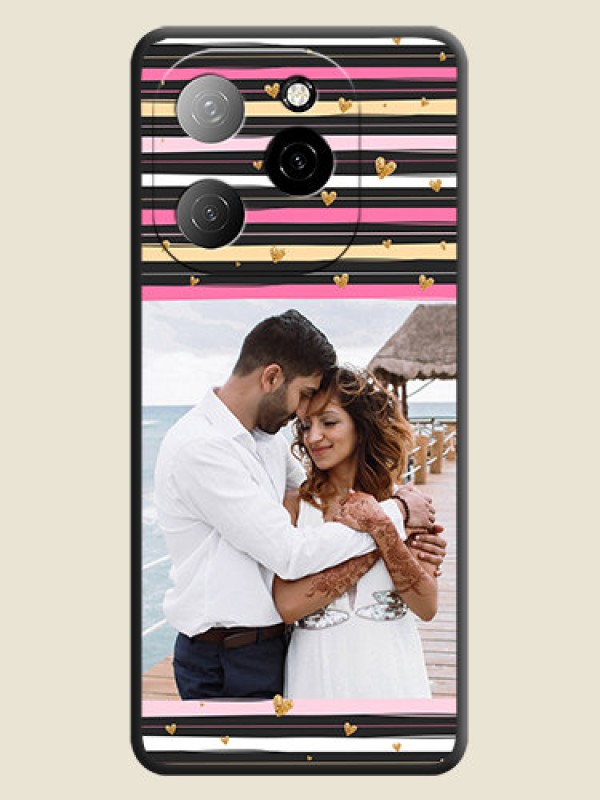 Custom Multicolor Lines and Golden Love Symbols Design on Photo On Space Black Custom Soft Matte Mobile Back Cover - Spark 20 Pro 5G
