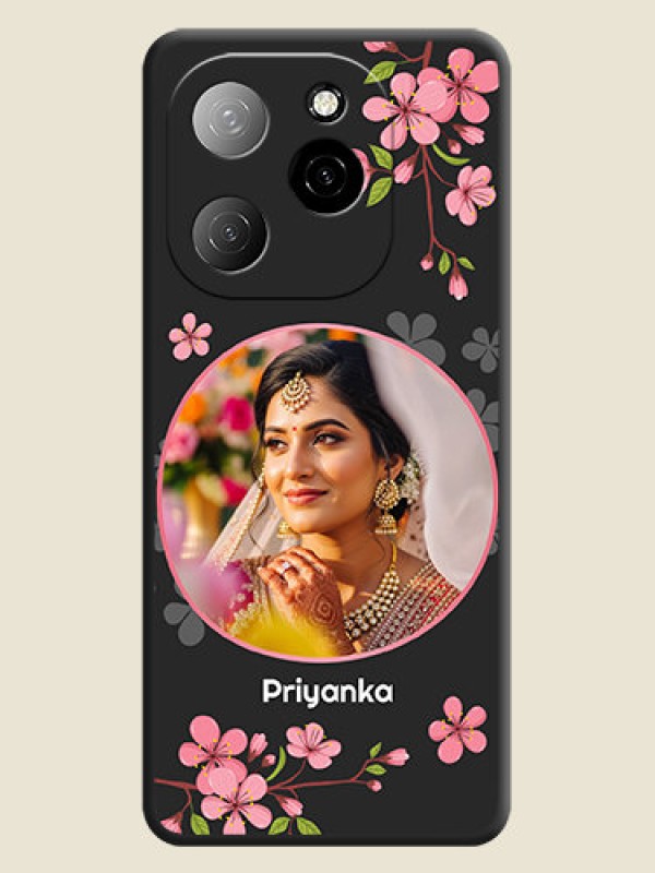 Custom Round Image with Pink Color Floral Design on Photo On Space Black Custom Soft Matte Mobile Back Cover - Spark 20 Pro 5G