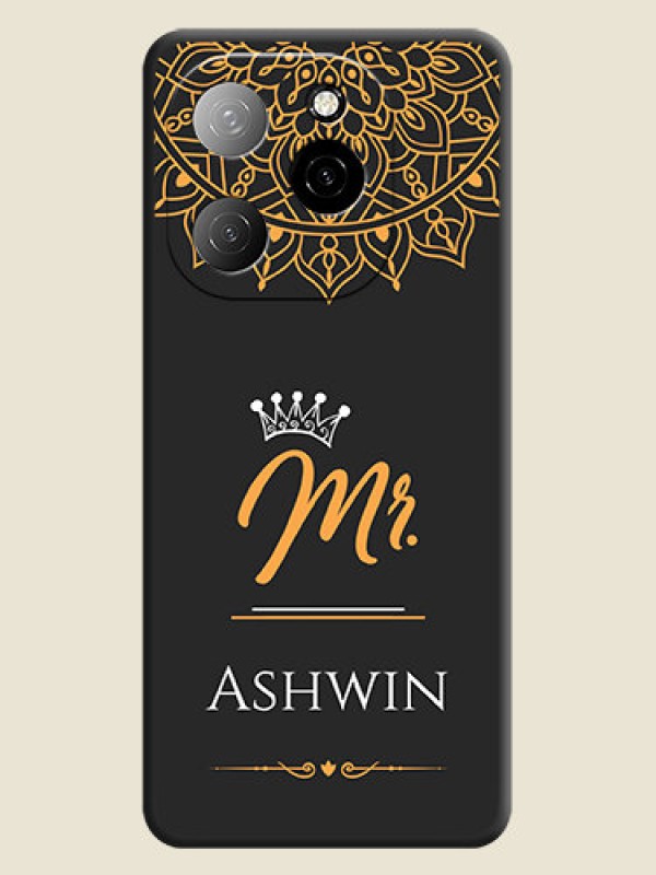 Custom Mr Name with Floral Design On Space Black Custom Soft Matte Mobile Back Cover - Spark 20 Pro 5G