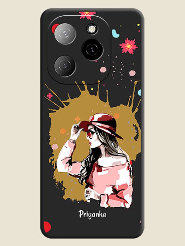 Custom Mordern Lady With Color Splash Background With Custom Text On Space Black Custom Soft Matte Mobile Back Cover - Spark 20 Pro 5G