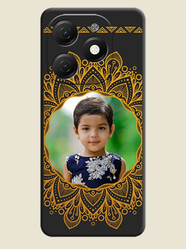 Custom Round Image with Floral Design - Photo on Space Black Soft Matte Mobile Cover - Tecno Spark 20
