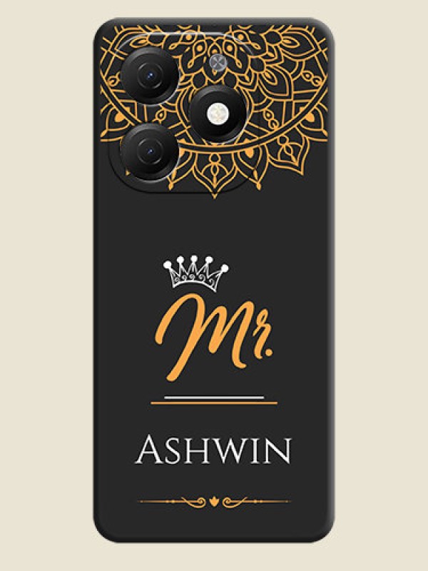 Custom Mr Name with Floral Design on Personalised Space Black Soft Matte Cases - Tecno Spark 20