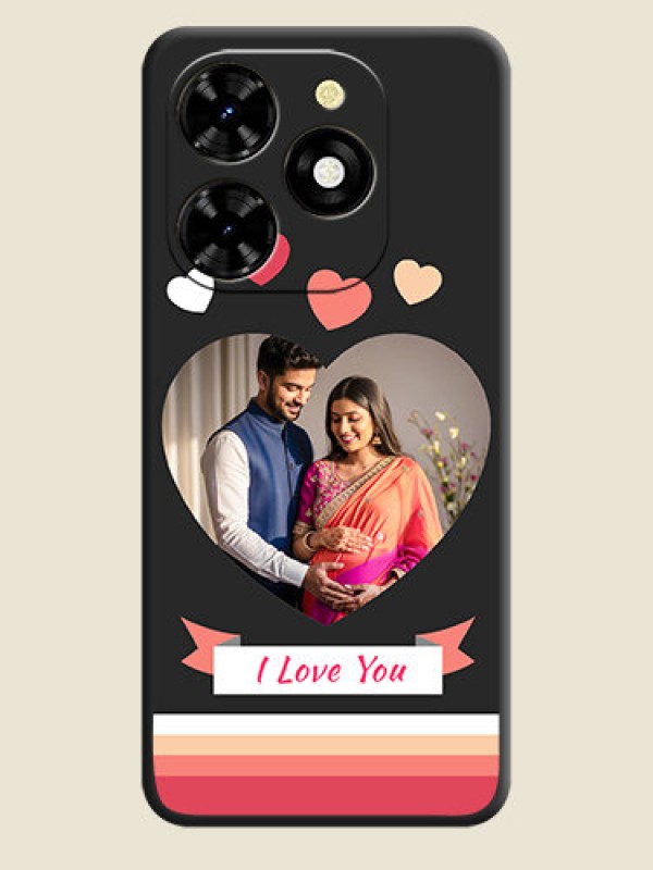 Custom Love Shaped Photo with Colorful Stripes on Personalised Space Black Soft Matte Cases - Tecno Spark 20C