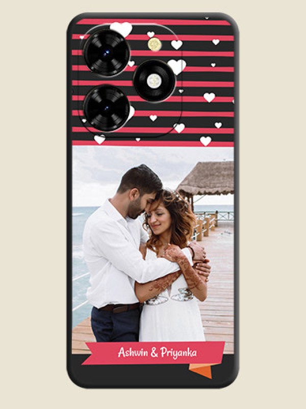 Custom White Color Love Symbols with Pink Lines Pattern on Space Black Custom Soft Matte Phone Cases - Tecno Spark 20C