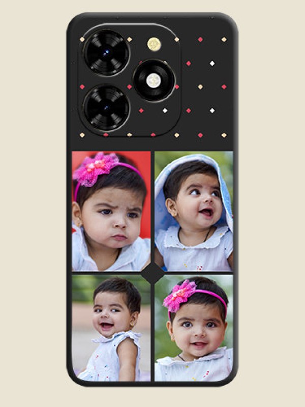 Custom Multicolor Dotted Pattern with 4 Image Holder on Space Black Custom Soft Matte Phone Cases - Tecno Spark 20C