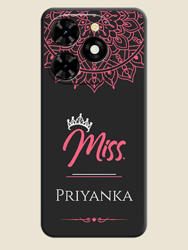 Custom Mrs Name with Floral Design on Space Black Personalized Soft Matte Phone Covers - Tecno Spark 20C