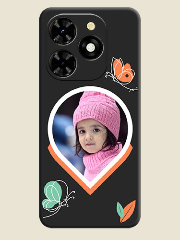 Custom Upload Pic With Simple Butterly Design On Space Black Personalized Soft Matte Phone Covers - Tecno Spark 20C