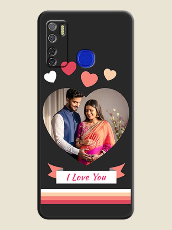Custom Love Shaped Photo with Colorful Stripes on Personalised Space Black Soft Matte Cases - Tecno Spark 5 Pro