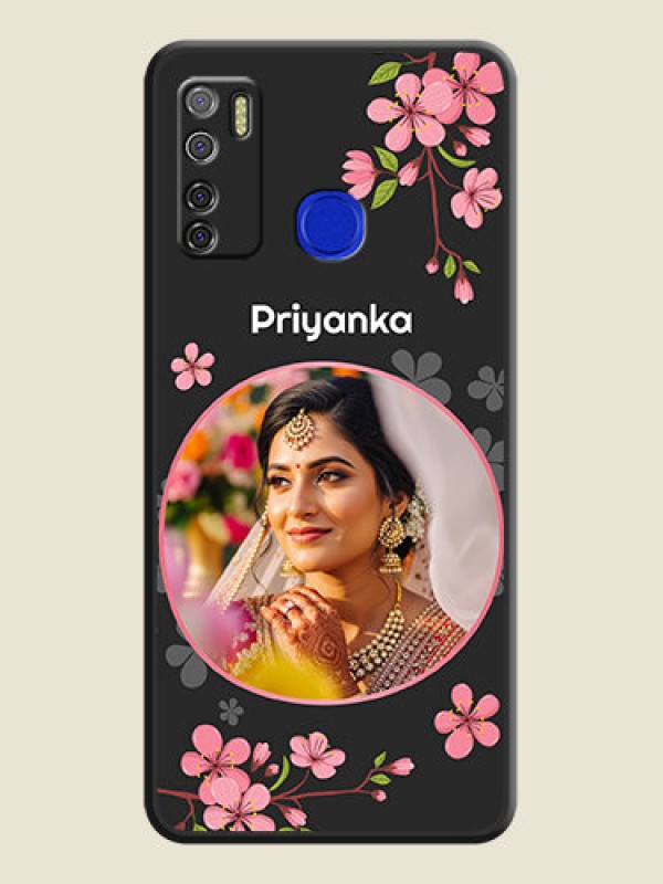 Custom Round Image with Pink Color Floral Design on Photo on Space Black Soft Matte Back Cover - Tecno Spark 5 Pro