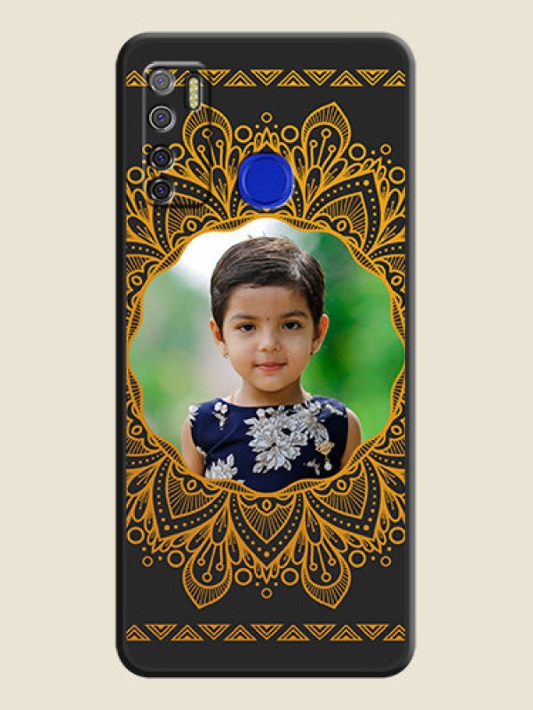 Custom Round Image with Floral Design on Photo on Space Black Soft Matte Mobile Cover - Tecno Spark 5 Pro