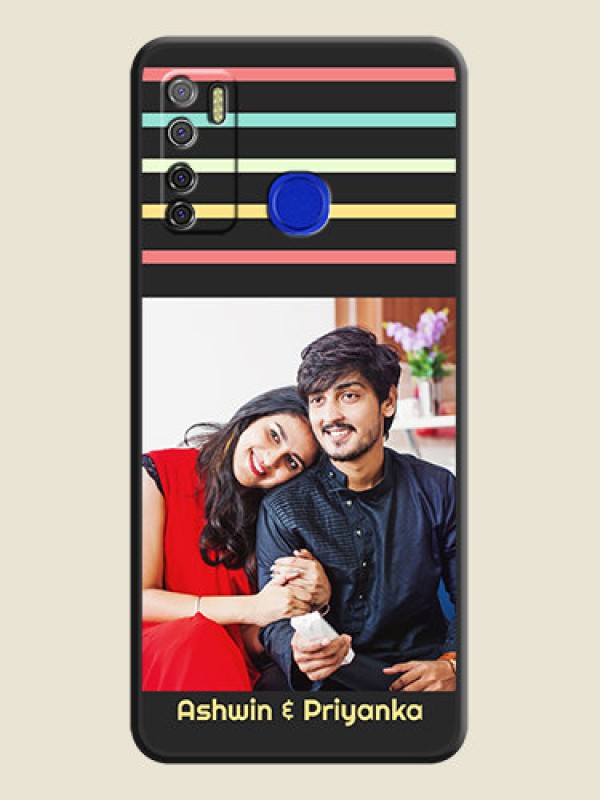 Custom Color Stripes with Photo and Text on Photo on Space Black Soft Matte Mobile Case - Tecno Spark 5 Pro
