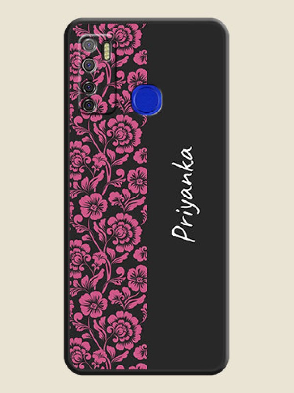 Custom Pink Floral Pattern Design With Custom Text On Space Black Personalized Soft Matte Phone Covers -Tecno Spark 5 Pro