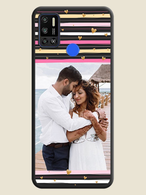 Custom Multicolor Lines and Golden Love Symbols Design on Photo on Space Black Soft Matte Mobile Cover - Tecno Spark 6 Air