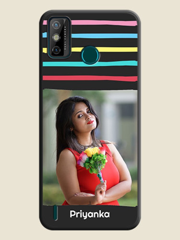 Custom Multicolor Lines with Image on Space Black Personalized Soft Matte Phone Covers - Tecno Spark 6 Go