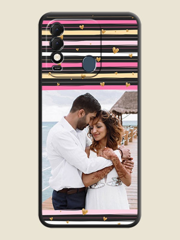 Custom Multicolor Lines and Golden Love Symbols Design on Photo on Space Black Soft Matte Mobile Cover - Tecno Spark 8