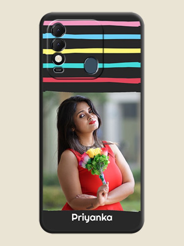 Custom Multicolor Lines with Image on Space Black Personalized Soft Matte Phone Covers - Tecno Spark 8
