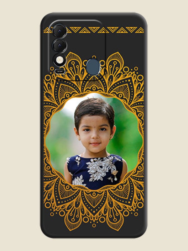 Custom Round Image with Floral Design on Photo on Space Black Soft Matte Mobile Cover - Tecno Spark 8