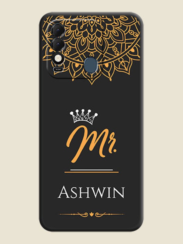 Custom Mr Name with Floral Design  on Personalised Space Black Soft Matte Cases - Tecno Spark 8