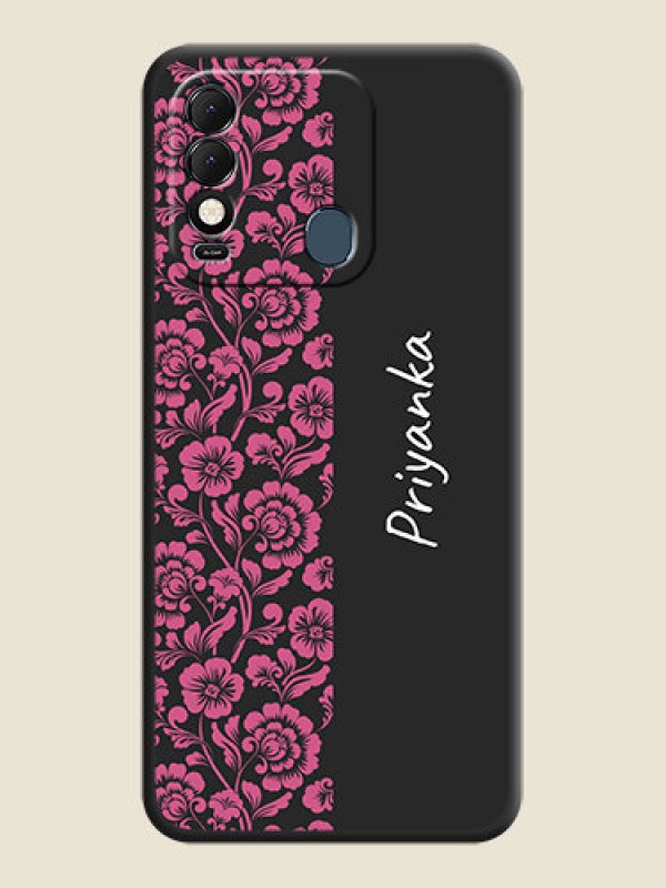 Custom Pink Floral Pattern Design With Custom Text On Space Black Personalized Soft Matte Phone Covers -Tecno Spark 8