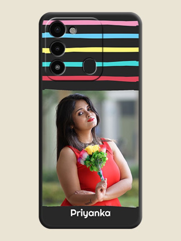 Custom Multicolor Lines with Image on Space Black Personalized Soft Matte Phone Covers - Tecno Spark 8C