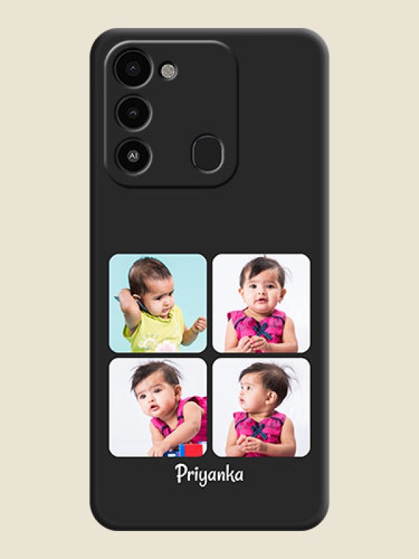 Custom Floral Art with 6 Image Holder on Photo on Space Black Soft Matte Mobile Case - Tecno Spark 8C