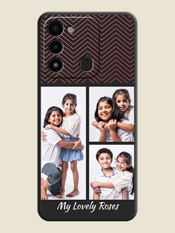 Custom Wave Pattern with 3 Image Holder on Space Black Custom Soft Matte Back Cover - Tecno Spark 8C