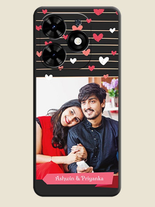 Custom Love Pattern with Name on Pink Ribbon - Photo on Space Black Soft Matte Back Cover - Tecno Spark Go 2024