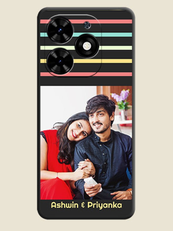 Custom Color Stripes with Photo and Text - Photo on Space Black Soft Matte Mobile Case - Tecno Spark Go 2024