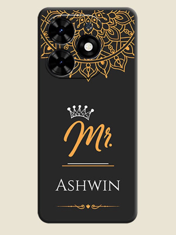 Custom Mr Name with Floral Design on Personalised Space Black Soft Matte Cases - Tecno Spark Go 2024