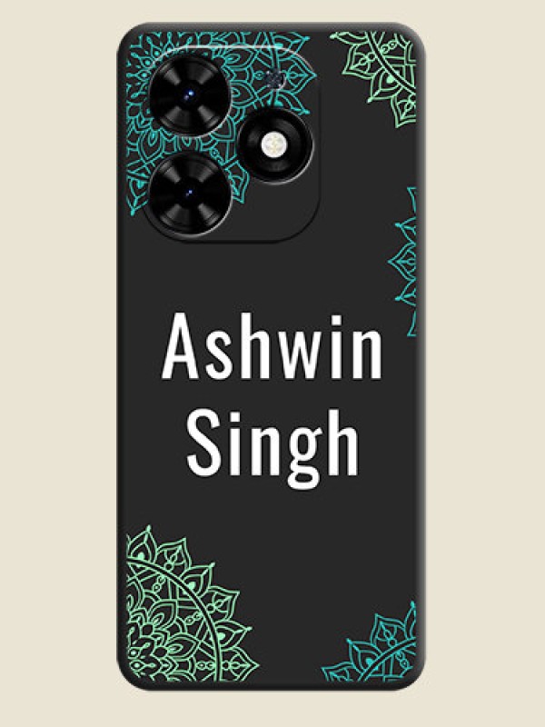 Custom Your Name with Floral Design on Space Black Custom Soft Matte Back Cover - Tecno Spark Go 2024