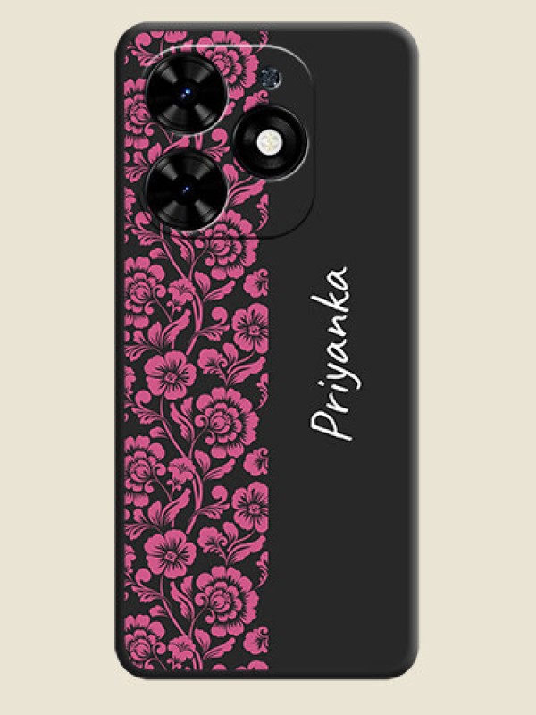 Custom Pink Floral Pattern Design With Custom Text On Space Black Personalized Soft Matte Phone Covers - Tecno Spark Go 2024