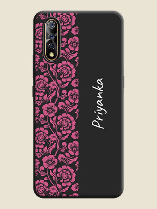 Custom Pink Floral Pattern Design With Custom Text On Space Black Personalized Soft Matte Phone Covers -Vivo S1