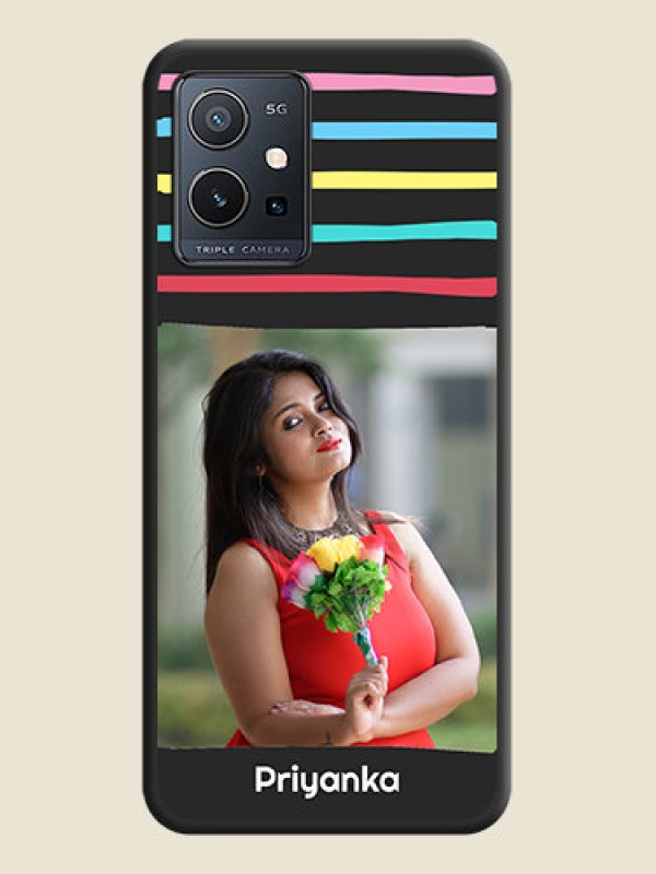Custom Multicolor Lines with Image on Space Black Personalized Soft Matte Phone Covers - Vivo T1 5G