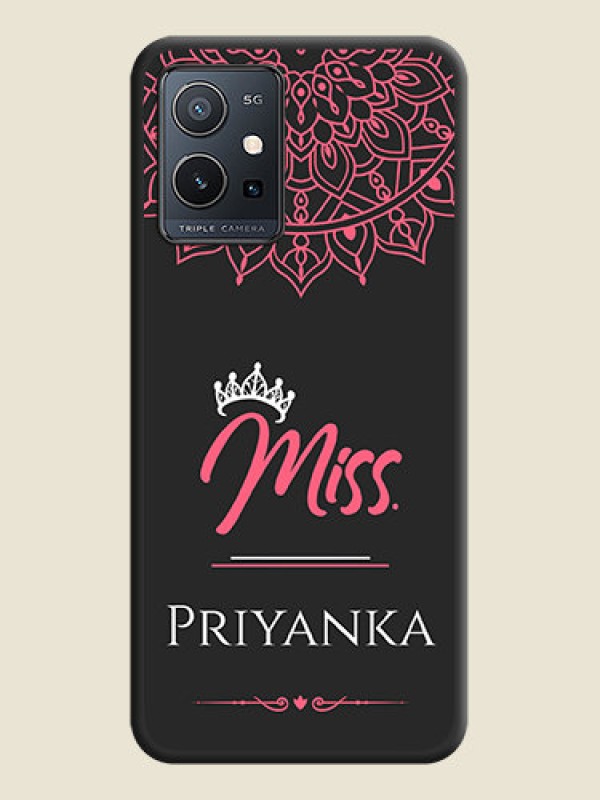 Custom Mrs Name with Floral Design on Space Black Personalized Soft Matte Phone Covers - Vivo T1 5G
