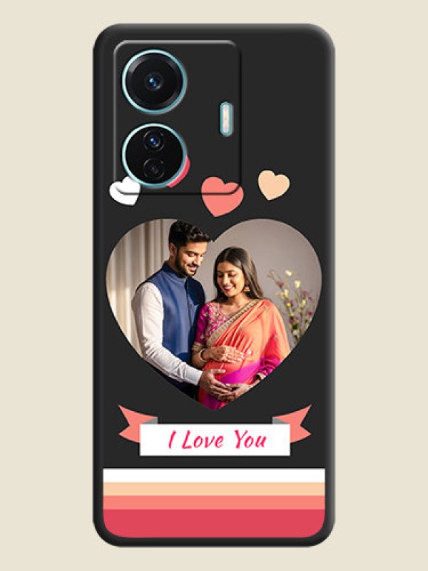 Custom Love Shaped Photo with Colorful Stripes on Personalised Space Black Soft Matte Cases - Vivo T1 Pro 5G