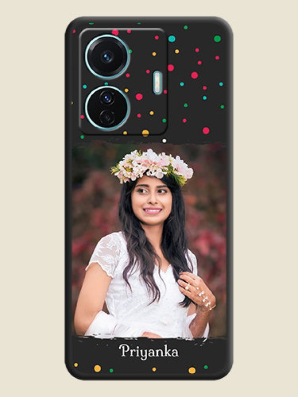 Custom Multicolor Dotted Pattern with Text on Space Black Custom Soft Matte Phone Back Cover - Vivo T1 Pro 5G