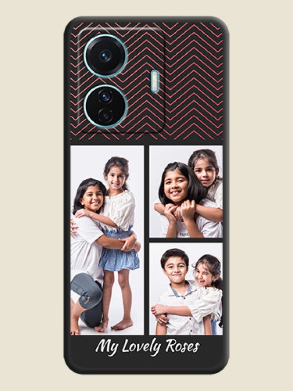 Custom Wave Pattern with 3 Image Holder on Space Black Custom Soft Matte Back Cover - Vivo T1 Pro 5G