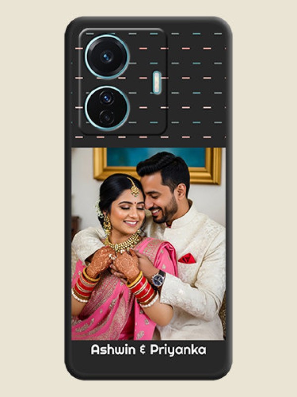 Custom Line Pattern Design with Text on Space Black Custom Soft Matte Phone Back Cover - Vivo T1 Pro 5G