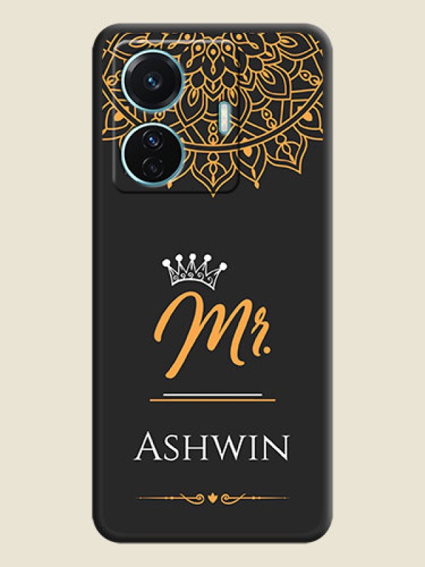 Custom Mr Name with Floral Design  on Personalised Space Black Soft Matte Cases - Vivo T1 Pro 5G