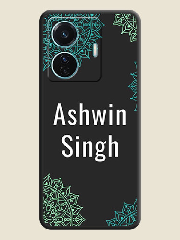 Custom Your Name with Floral Design on Space Black Custom Soft Matte Back Cover - Vivo T1 Pro 5G