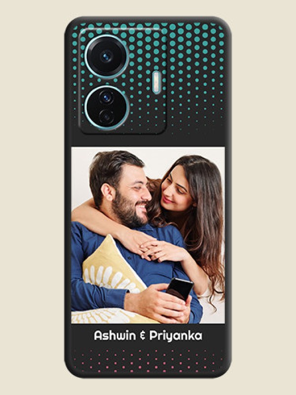 Custom Faded Dots with Grunge Photo Frame and Text on Space Black Custom Soft Matte Phone Cases - Vivo T1 Pro 5G